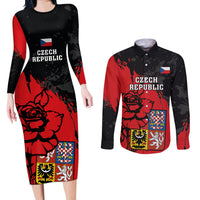Presonalised Czech Republic Independence Day Couples Matching Long Sleeve Bodycon Dress and Long Sleeve Button Shirts Coat Of Arms With Czechia Rosa - Wonder Print Shop