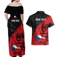 Presonalised Czech Republic Independence Day Couples Matching Off Shoulder Maxi Dress and Hawaiian Shirt Coat Of Arms With Czechia Rosa - Wonder Print Shop