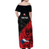 Presonalised Czech Republic Independence Day Off Shoulder Maxi Dress Coat Of Arms With Czechia Rosa - Wonder Print Shop