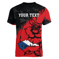 Presonalised Czech Republic Independence Day Women V Neck T Shirt Coat Of Arms With Czechia Rosa - Wonder Print Shop