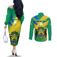 gabon-couples-matching-off-the-shoulder-long-sleeve-dress-and-long-sleeve-button-shirts-coat-of-arms-with-flag-gradient-style