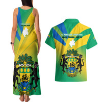 Gabon Couples Matching Tank Maxi Dress and Hawaiian Shirt Coat Of Arms With Flag Gradient Style - Wonder Print Shop
