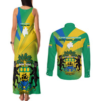 Gabon Couples Matching Tank Maxi Dress and Long Sleeve Button Shirts Coat Of Arms With Flag Gradient Style - Wonder Print Shop