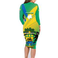 Gabon Family Matching Long Sleeve Bodycon Dress and Hawaiian Shirt Coat Of Arms With Flag Gradient Style - Wonder Print Shop