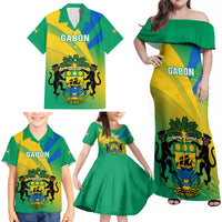 Gabon Family Matching Off Shoulder Maxi Dress and Hawaiian Shirt Coat Of Arms With Flag Gradient Style - Wonder Print Shop