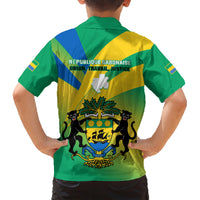 Gabon Family Matching Short Sleeve Bodycon Dress and Hawaiian Shirt Coat Of Arms With Flag Gradient Style - Wonder Print Shop