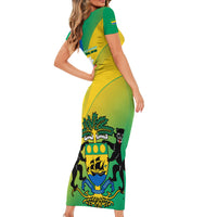 Gabon Family Matching Short Sleeve Bodycon Dress and Hawaiian Shirt Coat Of Arms With Flag Gradient Style - Wonder Print Shop