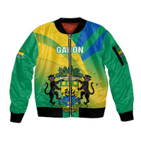 Gabon Sleeve Zip Bomber Jacket Coat Of Arms With Flag Gradient Style - Wonder Print Shop