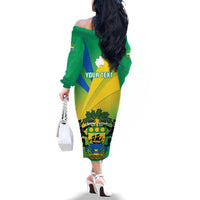 Presonalised Gabon Family Matching Off Shoulder Long Sleeve Dress and Hawaiian Shirt Coat Of Arms With Flag Gradient Style - Wonder Print Shop