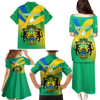 Presonalised Gabon Family Matching Puletasi Dress and Hawaiian Shirt Coat Of Arms With Flag Gradient Style - Wonder Print Shop