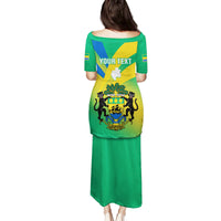 Presonalised Gabon Family Matching Puletasi Dress and Hawaiian Shirt Coat Of Arms With Flag Gradient Style - Wonder Print Shop
