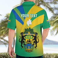 Green Hawaiian shirt back print with crest and 'YOUR TEXT', short sleeves
