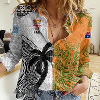 Fiji And Australia Rugby Women Casual Shirt 2023 World Cup Aboriginal Mix Tapa Pattern - Wonder Print Shop