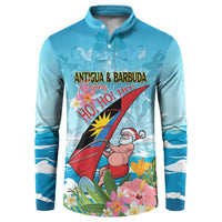 Personalized Antigua and Barbuda Christmas Button Sweatshirt Windsurfing Santa Caribbean Tropical Style - Wonder Print Shop