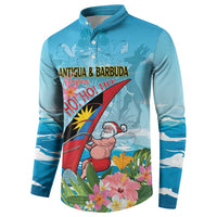 Personalized Antigua and Barbuda Christmas Button Sweatshirt Windsurfing Santa Caribbean Tropical Style - Wonder Print Shop