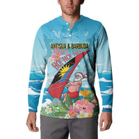 Personalized Antigua and Barbuda Christmas Button Sweatshirt Windsurfing Santa Caribbean Tropical Style - Wonder Print Shop