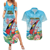 Personalized Antigua and Barbuda Christmas Couples Matching Summer Maxi Dress and Hawaiian Shirt Windsurfing Santa Caribbean Tropical Style - Wonder Print Shop
