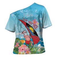 Personalized Antigua and Barbuda Christmas Cross Shoulder Shirt Windsurfing Santa Caribbean Tropical Style - Wonder Print Shop