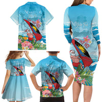 Personalized Antigua and Barbuda Christmas Family Matching Long Sleeve Bodycon Dress and Hawaiian Shirt Windsurfing Santa Caribbean Tropical Style - Wonder Print Shop