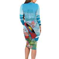 Personalized Antigua and Barbuda Christmas Family Matching Long Sleeve Bodycon Dress and Hawaiian Shirt Windsurfing Santa Caribbean Tropical Style - Wonder Print Shop