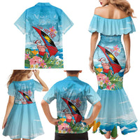 Personalized Antigua and Barbuda Christmas Family Matching Mermaid Dress and Hawaiian Shirt Windsurfing Santa Caribbean Tropical Style - Wonder Print Shop