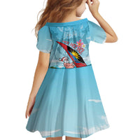 Personalized Antigua and Barbuda Christmas Family Matching Off The Shoulder Long Sleeve Dress and Hawaiian Shirt Windsurfing Santa Caribbean Tropical Style - Wonder Print Shop