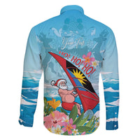 Personalized Antigua and Barbuda Christmas Family Matching Off The Shoulder Long Sleeve Dress and Hawaiian Shirt Windsurfing Santa Caribbean Tropical Style - Wonder Print Shop