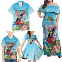 Personalized Antigua and Barbuda Christmas Family Matching Off Shoulder Maxi Dress and Hawaiian Shirt Windsurfing Santa Caribbean Tropical Style - Wonder Print Shop