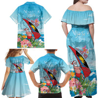 Personalized Antigua and Barbuda Christmas Family Matching Off Shoulder Maxi Dress and Hawaiian Shirt Windsurfing Santa Caribbean Tropical Style - Wonder Print Shop