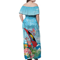 Personalized Antigua and Barbuda Christmas Family Matching Off Shoulder Maxi Dress and Hawaiian Shirt Windsurfing Santa Caribbean Tropical Style - Wonder Print Shop