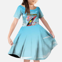 Personalized Antigua and Barbuda Christmas Family Matching Short Sleeve Bodycon Dress and Hawaiian Shirt Windsurfing Santa Caribbean Tropical Style - Wonder Print Shop