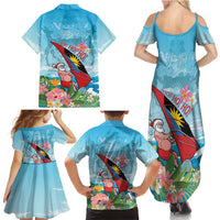 Personalized Antigua and Barbuda Christmas Family Matching Summer Maxi Dress and Hawaiian Shirt Windsurfing Santa Caribbean Tropical Style - Wonder Print Shop