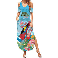 Personalized Antigua and Barbuda Christmas Family Matching Summer Maxi Dress and Hawaiian Shirt Windsurfing Santa Caribbean Tropical Style - Wonder Print Shop