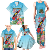 Personalized Antigua and Barbuda Christmas Family Matching Tank Maxi Dress and Hawaiian Shirt Windsurfing Santa Caribbean Tropical Style - Wonder Print Shop