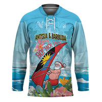 Personalized Antigua and Barbuda Christmas Hockey Jersey Windsurfing Santa Caribbean Tropical Style - Wonder Print Shop