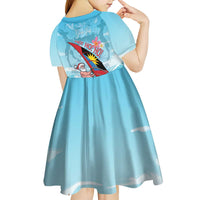 Personalized Antigua and Barbuda Christmas Kid Short Sleeve Dress Windsurfing Santa Caribbean Tropical Style - Wonder Print Shop