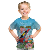 Personalized Antigua and Barbuda Christmas Kid T Shirt Windsurfing Santa Caribbean Tropical Style - Wonder Print Shop