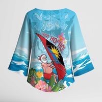 Personalized Antigua and Barbuda Christmas Kimono Sleeve Blouse Windsurfing Santa Caribbean Tropical Style - Wonder Print Shop