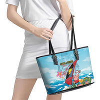 Personalized Antigua and Barbuda Christmas Leather Tote Bag Windsurfing Santa Caribbean Tropical Style - Wonder Print Shop