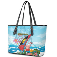 Personalized Antigua and Barbuda Christmas Leather Tote Bag Windsurfing Santa Caribbean Tropical Style - Wonder Print Shop