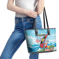 Personalized Antigua and Barbuda Christmas Leather Tote Bag Windsurfing Santa Caribbean Tropical Style - Wonder Print Shop