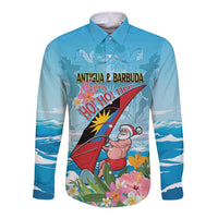 Personalized Antigua and Barbuda Christmas Long Sleeve Button Shirt Windsurfing Santa Caribbean Tropical Style - Wonder Print Shop