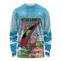 Personalized Antigua and Barbuda Christmas Long Sleeve Shirt Windsurfing Santa Caribbean Tropical Style - Wonder Print Shop