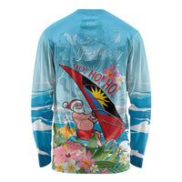 Personalized Antigua and Barbuda Christmas Long Sleeve Shirt Windsurfing Santa Caribbean Tropical Style - Wonder Print Shop