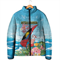 Personalized Antigua and Barbuda Christmas Padded Jacket Windsurfing Santa Caribbean Tropical Style - Wonder Print Shop