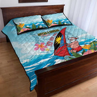 Personalized Antigua and Barbuda Christmas Quilt Bed Set Windsurfing Santa Caribbean Tropical Style - Wonder Print Shop