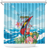 Personalized Antigua and Barbuda Christmas Shower Curtain Windsurfing Santa Caribbean Tropical Style - Wonder Print Shop