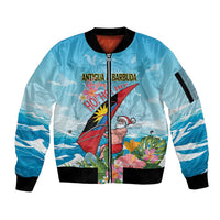 Personalized Antigua and Barbuda Christmas Sleeve Zip Bomber Jacket Windsurfing Santa Caribbean Tropical Style - Wonder Print Shop