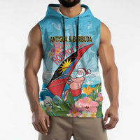 Personalized Antigua and Barbuda Christmas Sleeveless Hoodie Windsurfing Santa Caribbean Tropical Style - Wonder Print Shop