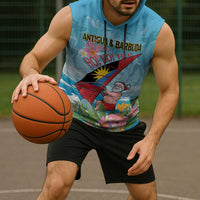 Personalized Antigua and Barbuda Christmas Sleeveless Hoodie Windsurfing Santa Caribbean Tropical Style - Wonder Print Shop